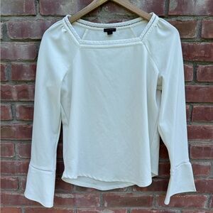 Ann Taylor Cream Blouse with Flared Sleeves square neck size small long sleeve